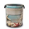 Beach Seashell Starfish Laundry Baskets,Blue White Wooden Laundry Hamper,Storage Basket with Handles for Bathroom Bedroom College Dormitory Living Room Nursery Organizer 16"x20.8"