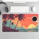 Beach Sunset Mountain Extended Gaming Mouse Pad, with Stitched Edges Large Mouse Pad Desk Protector, Rubber Base Mousepad Keyboard Mouses Mat for Work Game Office Home 32"X16",E139