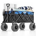Beach Wagon with 10" Air Tires, Foldable All-Terrain Cart (Black/Blue)