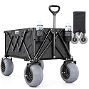 Beach Wagon with Big Wheels for Sand - All Terrain Steel Frame Utility Cart with 9" Pneumatic Tires, Collapsible Folding Design (Sand Warrior RX800 Black)