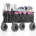 Beach Wagon with Heavy-Duty 10" Air Tires - All Terrain Folding Cart with Big Wheels for Sand and Gravel - 300 LB. Capacity (Black/Pink)