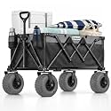 Beach Wagon with Heavy-Duty 10" Air Tires - All Terrain Folding Cart with Big Wheels for Sand and Gravel - 300 LB. Capacity (Black/Gray)