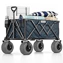 Beach Wagon with Heavy-Duty 10" Air Tires - All Terrain Folding Cart with Big Wheels for Sand and Gravel - 300 LB. Capacity (Blue)
