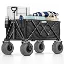 Beach Wagon with Heavy-Duty 10" Air Tires - All Terrain Folding Cart with Big Wheels for Sand and Gravel - 300 LB. Capacity (Black)