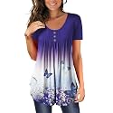 BeadChica Women's Tunic Tops For Leggings Short Sleeve Shirts Botton Up Casual Ruched Blouses Clothing