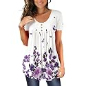 BeadChica Women's Tunic Tops For Leggings Short Sleeve Shirts Botton Up Casual Ruched Blouses Clothing