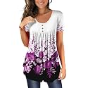 BeadChica Women's Tunic Tops For Leggings Short Sleeve Shirts Botton Up Casual Ruched Blouses Clothing