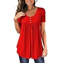 BeadChica Women's Tunic Tops For Leggings Short Sleeve Shirts Botton Up Casual Ruched Blouses Clothing