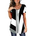 BeadChica Women's Tunic Tops For Leggings Short Sleeve Shirts Botton Up Casual Ruched Blouses Clothing