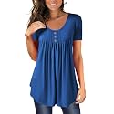 BeadChica Women's Tunic Tops For Leggings Short Sleeve Shirts Botton Up Casual Ruched Blouses Clothing