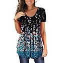 BeadChica Women's Tunic Tops For Leggings Short Sleeve Shirts Botton Up Casual Ruched Blouses Clothing