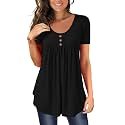 BeadChica Women's Tunic Tops For Leggings Short Sleeve Shirts Botton Up Casual Ruched Blouses Clothing