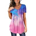 BeadChica Women's Tunic Tops For Leggings Short Sleeve Shirts Botton Up Casual Ruched Blouses Clothing
