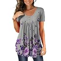 BeadChica Women's Tunic Tops For Leggings Short Sleeve Shirts Botton Up Casual Ruched Blouses Clothing