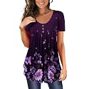 BeadChica Women's Tunic Tops For Leggings Short Sleeve Shirts Botton Up Casual Ruched Blouses Clothing