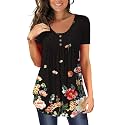 BeadChica Women's Tunic Tops For Leggings Short Sleeve Shirts Botton Up Casual Ruched Blouses Clothing