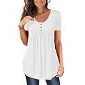 BeadChica Women's Tunic Tops For Leggings Short Sleeve Shirts Botton Up Casual Ruched Blouses Clothing