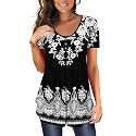 BeadChica Women's Tunic Tops For Leggings Short Sleeve Shirts Botton Up Casual Ruched Blouses Clothing