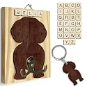 Beagle Dog Leash Holder Wall Mount with Scrabble Letters, Wooden Dog Wall Hook Organizer, Pet Collar and Harness Hanger for Entryway, Key Hook Gift for Pet Lovers, Home Decoration PF297-8