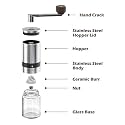 THE BEAN CO Manual Coffee Grinder with Adjustable Settings,High Borosilicate Glass and Coloured 304 Stainless Steel Body with Ceramic Burr (Whole Bean Coffee Grinder) (Green)