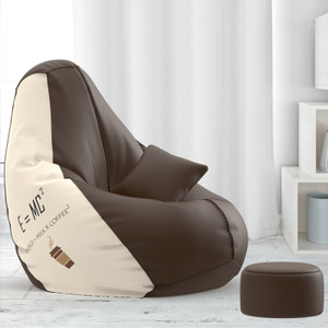 beannie 4xl premium designer - brewed bliss theme-emc2 brown cream - printed teardrop bean bag  with bean filling