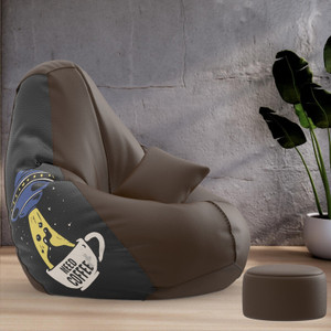 beannie 4xl premium designer - brewed bliss theme-need coffee - printed teardrop bean bag  with bean filling