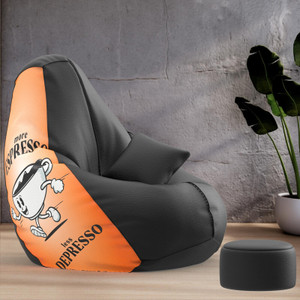 beannie 5xl premium designer - brewed bliss theme-less depresso - printed teardrop bean bag  with bean filling
