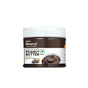 beanut dark chocolate creamy peanut butter 240gm  18gm protein  100 vegan peanut butter 100 pure roasted peanut  high in protein spread gluten amp cholesterol free nut butter