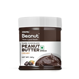 beanut dark chocolate creamy peanut butter 340gm  18gm protein  100 vegan peanut butter 100 pure roasted peanut  high in protein spread gluten amp cholesterol free nut butter