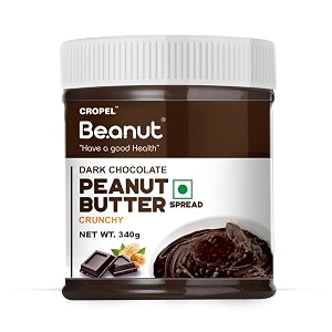 beanut dark chocolate crunchy peanut butter 340gm  18gm protein  100 vegan peanut butter 100 pure roasted peanut  high in protein spread gluten amp cholesterol free nut butter
