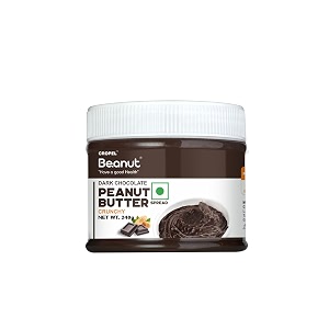 beanut dark chocolate crunchy peanut butter 240gm  18gm protein  100 vegan peanut butter 100 pure roasted peanut  high in protein spread gluten amp cholesterol free nut butter
