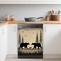 Bear Family Dishwasher Covers for The Front Magnetic,Vintage Forest Refrigerator Magnets Decoration,Reusable Dishwasher Cover Panel for Home Kitchen Decor 23x26 Inch