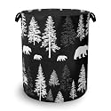 Bear Forest Laundry Basket,Winter Foldable with Handles Tote Bag Oxford Cloth for Bathroom Bedroom Dirty Clothes Storage Bucket 16" x 20.8"