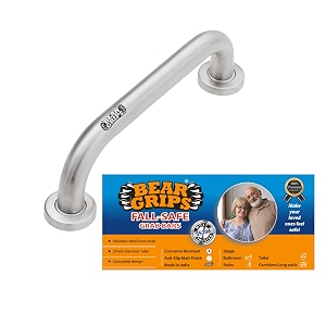 bear grips fall-safe 304 stainless steel 25mm anti-slip grab bar for toilet and bathroom handrailing and safety handle for elderly senior citizens  20 cm 8-inch - pack of 1