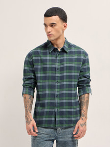 THE BEAR HOUSE Men Checkered Casual Blue