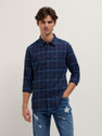 THE BEAR HOUSE Men Checkered Casual Blue