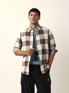 THE BEAR HOUSE Men Checkered Casual Brown