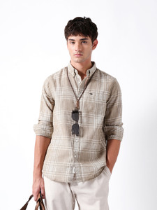 THE BEAR HOUSE Men Checkered Casual Brown