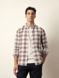 THE BEAR HOUSE Men Checkered Casual Brown