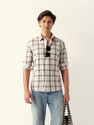 THE BEAR HOUSE Men Checkered Casual Cream