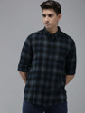THE BEAR HOUSE Men Checkered Casual Dark Blue, Blue Shirt