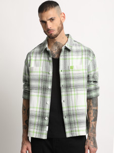 THE BEAR HOUSE Men Checkered Casual Green