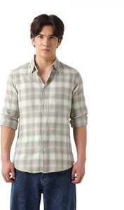 THE BEAR HOUSE Men Checkered Casual Green