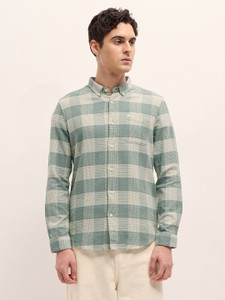 THE BEAR HOUSE Men Checkered Casual Green