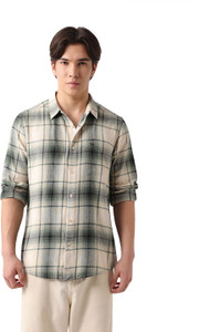 THE BEAR HOUSE Men Checkered Casual Green