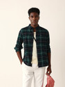 THE BEAR HOUSE Men Checkered Casual Green
