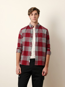 THE BEAR HOUSE Men Checkered Casual Maroon