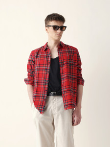 THE BEAR HOUSE Men Checkered Casual Red