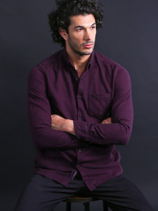 the bear house men slim fit solid button down collar casual shirt