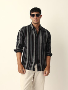 THE BEAR HOUSE Men Striped Casual Black